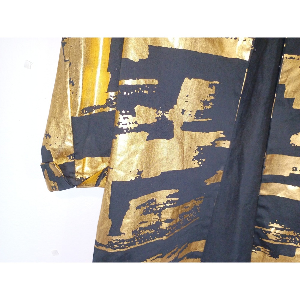 Berek Women Black Gold Metallic Foil Brushstroke Longline Jacket Coat Blazer L - Picture 12 of 13